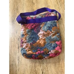 Vintage Floral Tapestry Crossbody Bag Purple Strap Woven Messenger Boho Teal